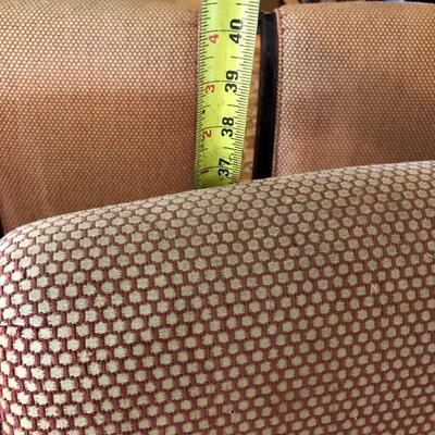 Set of 10 Dining Chairs with Dark Brown Wood and Red Pattern Fabric