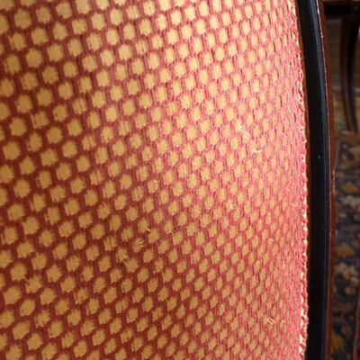 Set of 10 Dining Chairs with Dark Brown Wood and Red Pattern Fabric