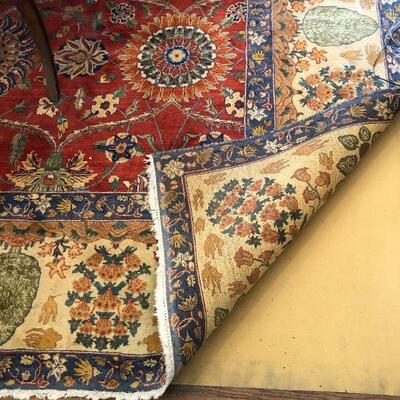 Large 10 x 14 Ft Hand Woven Area Rug in Red Navy Blue and Tan Pattern