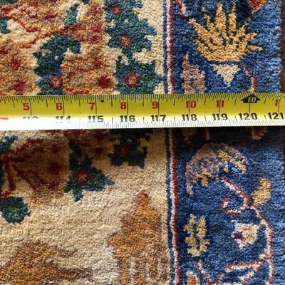 Large 10 x 14 Ft Hand Woven Area Rug in Red Navy Blue and Tan Pattern