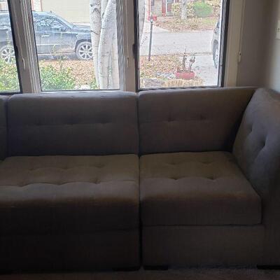 Lot 32: Gray Linen Couch (3 parts)