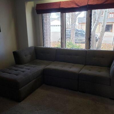 Lot 32: Gray Linen Couch (3 parts)