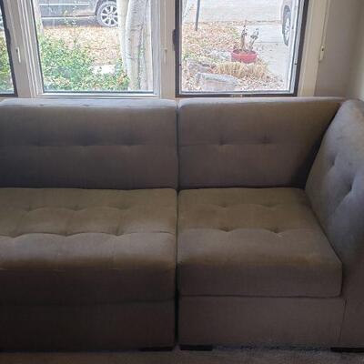 Lot 32: Gray Linen Couch (3 parts)