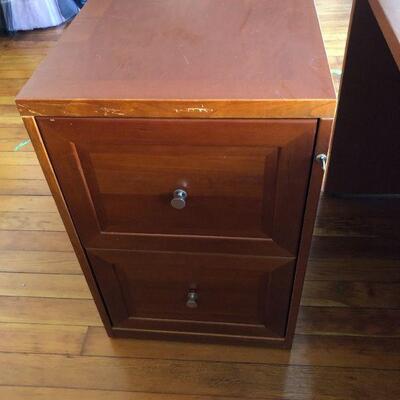 Large Dark Red Brown Office Desk with Moveable Storage Shelves