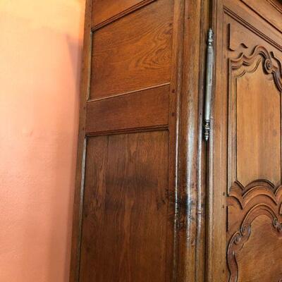 Antique French Armoire Wardrobe Beautiful Medium Brown Wood Finish Made in France