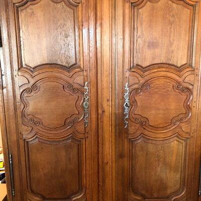 Antique French Armoire Wardrobe Beautiful Medium Brown Wood Finish Made in France