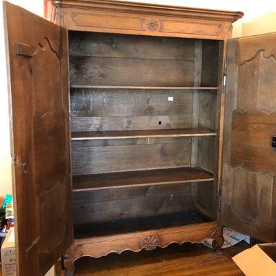 Antique French Armoire Wardrobe Beautiful Medium Brown Wood Finish Made in France