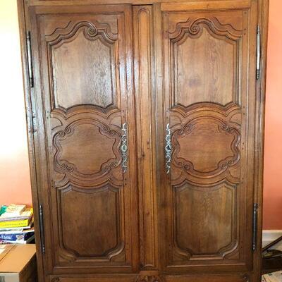 Antique French Armoire Wardrobe Beautiful Medium Brown Wood Finish Made in France