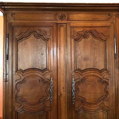 Antique French Armoire Wardrobe Beautiful Medium Brown Wood Finish Made in France