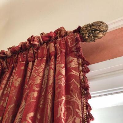 Pair Elegant Red and Gold Classic Pattern Curtains 8 x 8 Ft Light Blocking 