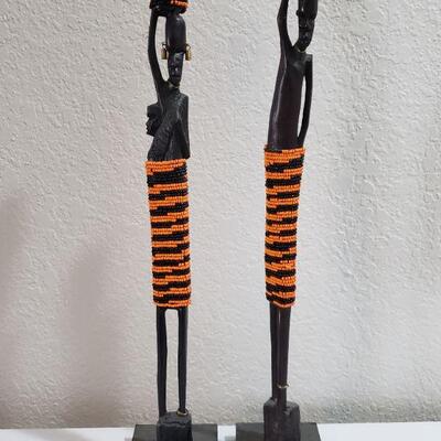 Lot 52: Handcarved and Beaded African Man and Woman & Child Sculpture