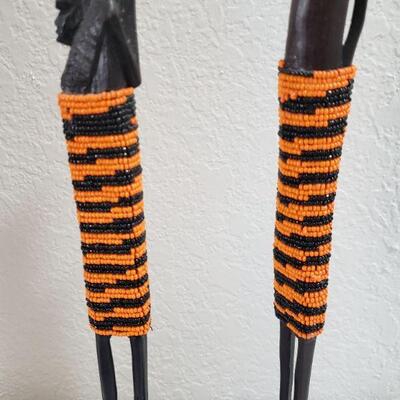 Lot 52: Handcarved and Beaded African Man and Woman & Child Sculpture