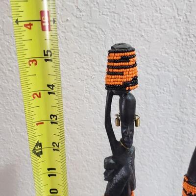 Lot 52: Handcarved and Beaded African Man and Woman & Child Sculpture