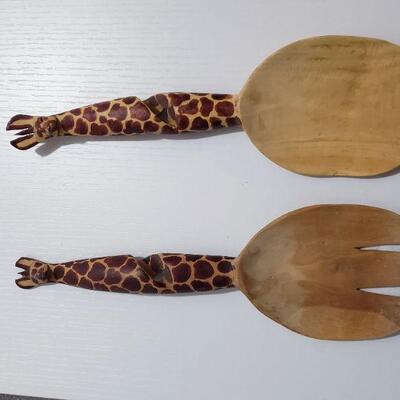 Lot 55: Handcarved Wood Giraffe Serving Utensils