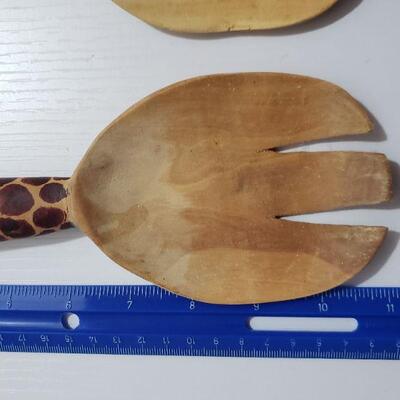 Lot 55: Handcarved Wood Giraffe Serving Utensils