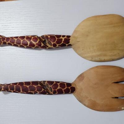Lot 55: Handcarved Wood Giraffe Serving Utensils