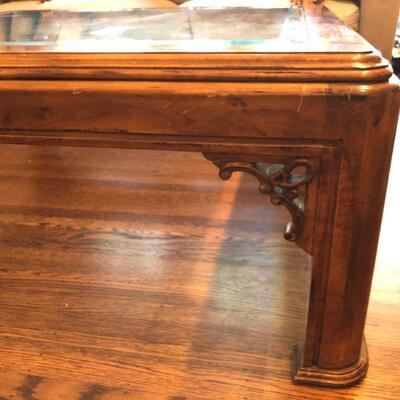 Antique Deco Style Square Wood and Glass Coffee Table