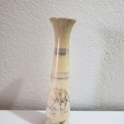 Lot 57: African Alabaster Etched Elephant Vase