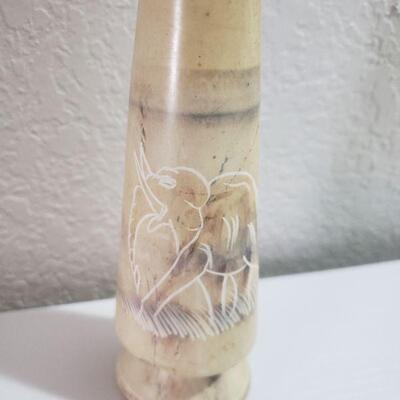 Lot 57: African Alabaster Etched Elephant Vase