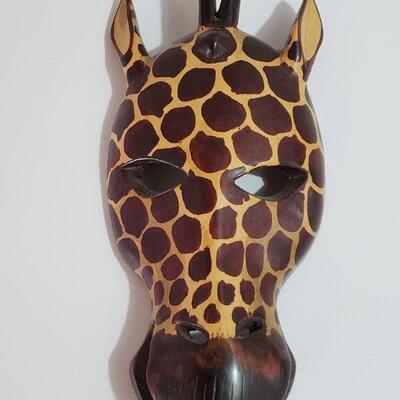 Lot 60: (2) Handcarved and Painted Wood Giraffe and Zebra Masks