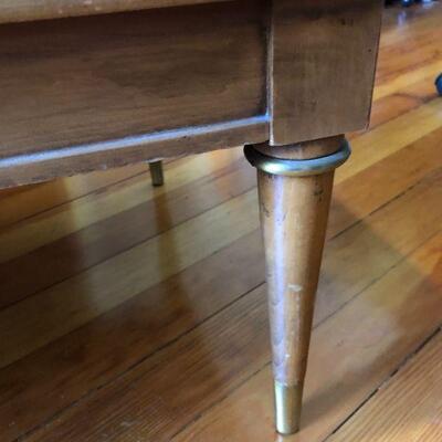 Pair of Vintage Mid Century Side Tables Two Level with Brass Metal Details
