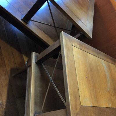 Pair of Vintage Mid Century Side Tables Two Level with Brass Metal Details
