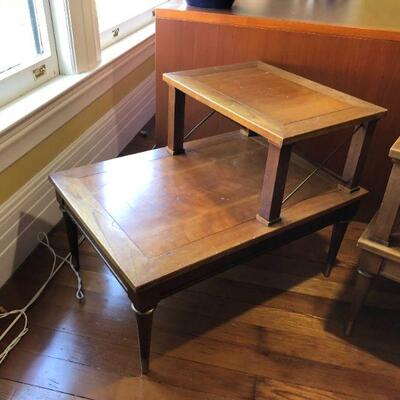 Pair of Vintage Mid Century Side Tables Two Level with Brass Metal Details