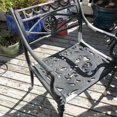 Outdoor Black Metal Round Dining Table 6 Chairs and Side Table Set