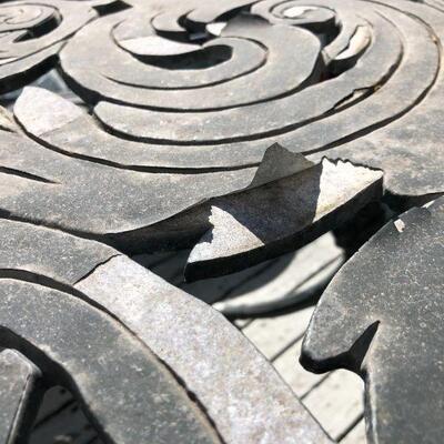 Outdoor Black Metal Round Dining Table 6 Chairs and Side Table Set
