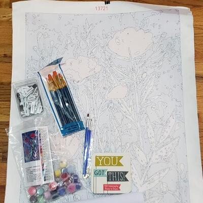 Lot 74:  Art lot (Paint by # Canvas, Paints, Brushes and Encouraging Notes)