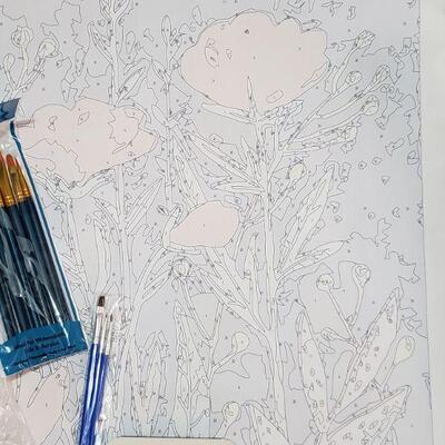 Lot 74:  Art lot (Paint by # Canvas, Paints, Brushes and Encouraging Notes)