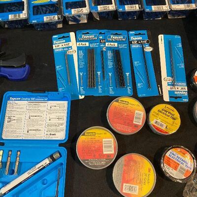 Lot 100 - Tools and Hardware (3M colored electrical tape, collection of concrete anchors, quick grips, Tapcon condrive 500 installation...