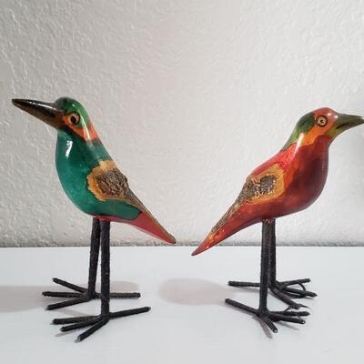 Lot 89:  (2) Beautiful Handcarved and Stained Wood Birds