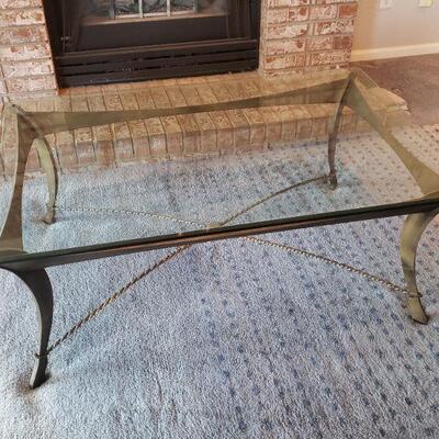 Lot 107: Beveled Glass and Brushed Brass Coffee Tables 