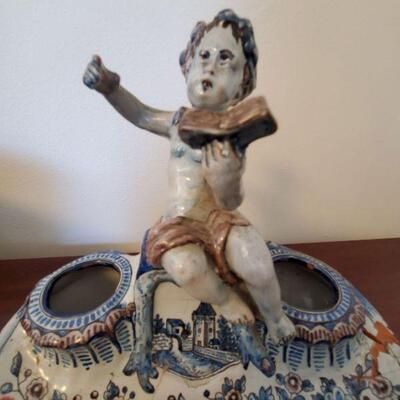 Victorian Faience Inkwell by Montagnon Nevers, France