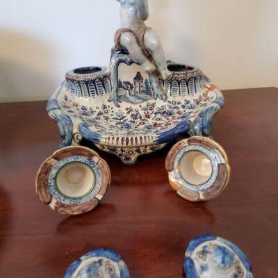Victorian Faience Inkwell by Montagnon Nevers, France