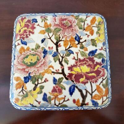 Antique Gien Faience Peonies Footed Trivet