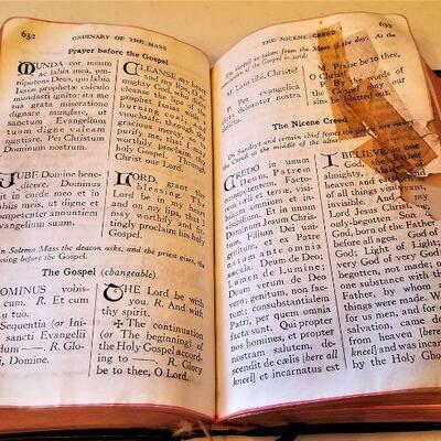 Lot #42  Vintage Leather Misssal and Catholic Prayer book in Original Box