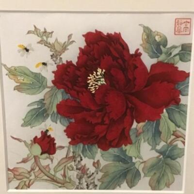 A - 403: Pair of Oriental Floral Watercolors by Jinghua Gao Dalia