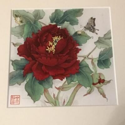 A - 403: Pair of Oriental Floral Watercolors by Jinghua Gao Dalia