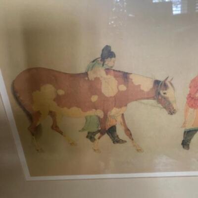 B - 408: Framed Original Asian Horse Art 