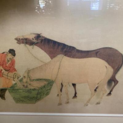B - 408: Framed Original Asian Horse Art 