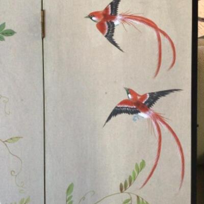B - 413: Four Panel Hand painted Japanese Bird Decorative Screen 