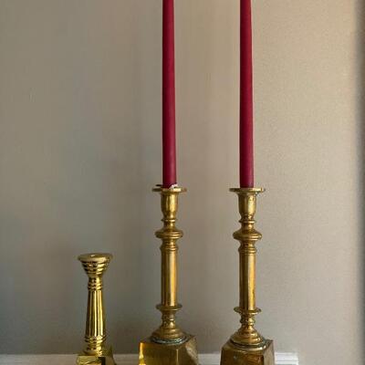 B - 425: Three Brass Candlesticks 