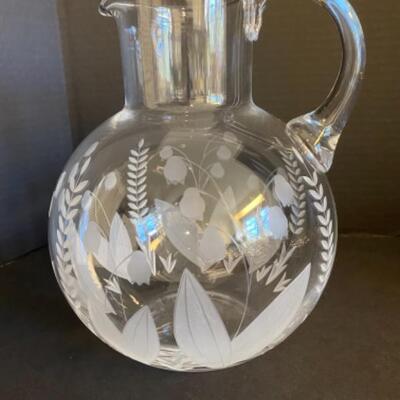 B - 433: Tiffany & Co.  Lily of the Valley Etched Water Pitcher 