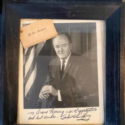 B - 448 Framed Photograph Inscription by Hubert Humphrey 