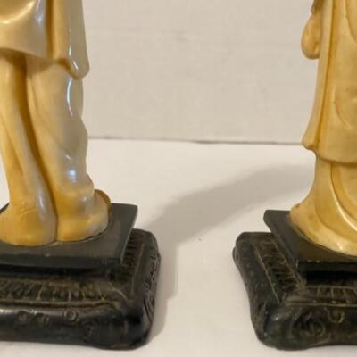 B - 456   Pair of  SIGNED Carved Horn Asian Figures