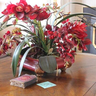 Lot 18 Faux Orchid Floral Arrangement & Rug Coasters