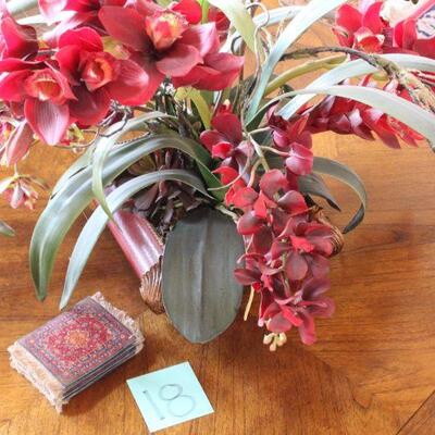 Lot 18 Faux Orchid Floral Arrangement & Rug Coasters