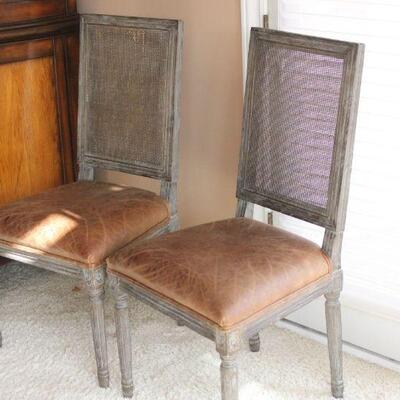 Lot 44 Pair of Leather Seat/Cane Like Backing